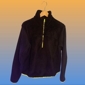 Zella Sherpa Faux Shearling Half Zip Pullover Sweater Fleece Black Lime …